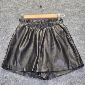 BB Dakota Shorts Womens XS Black Faux Leather Pleated High Waist Elastic Pull On